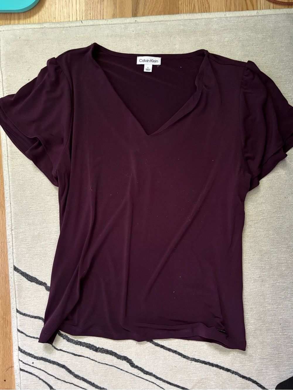 Calvin Klein Women's Short Sleeve V-Neck Top in Plum